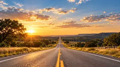 Texas road at sunset